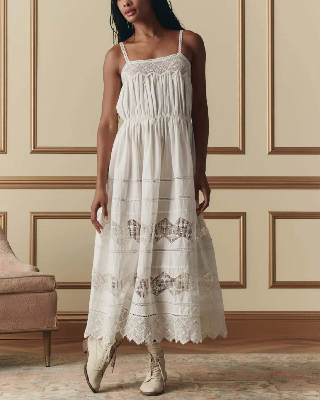 The Great The Rosette Crochet Dress in White
