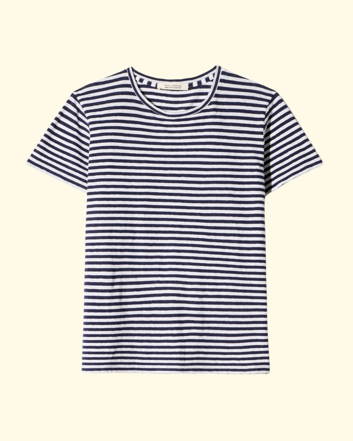 Lana Crewneck Tee | White/Dark Navy Stripe