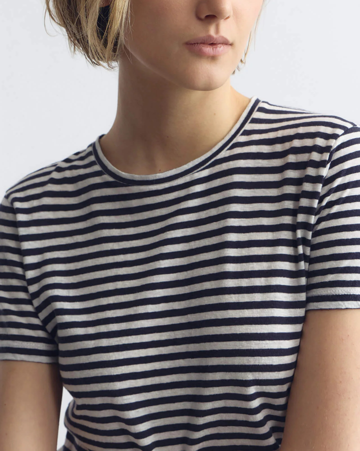 Lana Crewneck Tee | White/Dark Navy Stripe