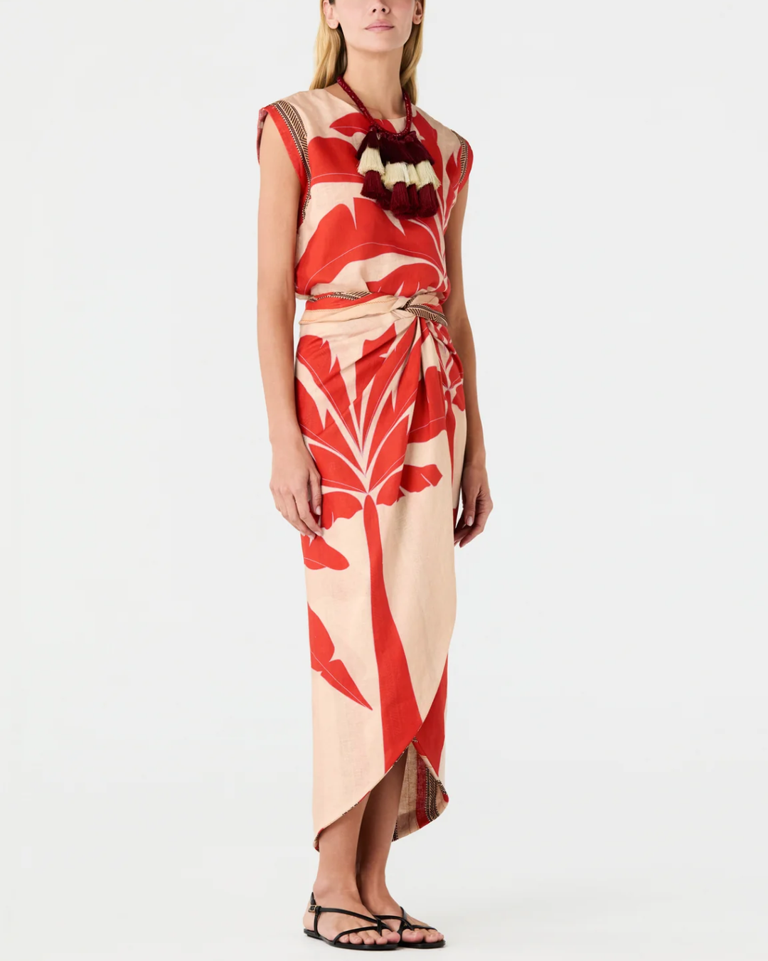 Capurgana Linen Wrap Skirt | Orange Palms