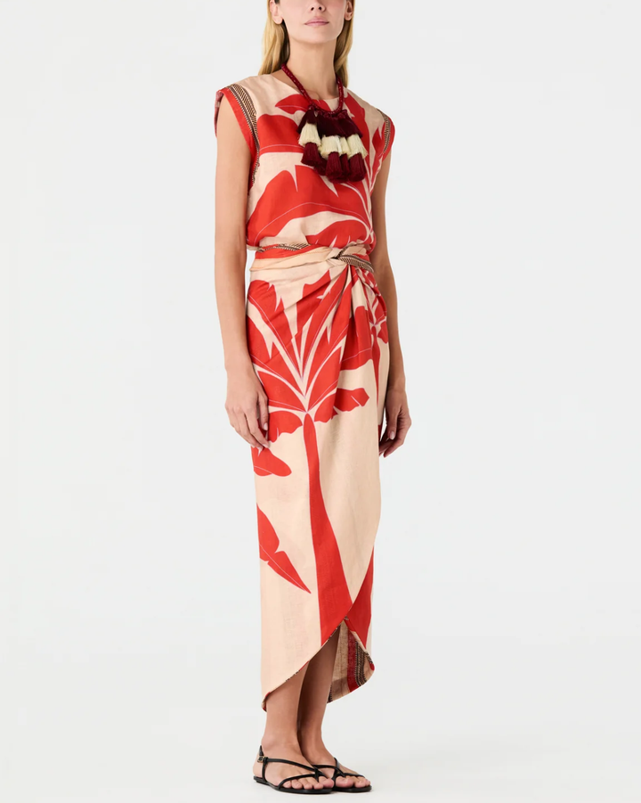 Capurgana Linen Wrap Skirt | Orange Palms
