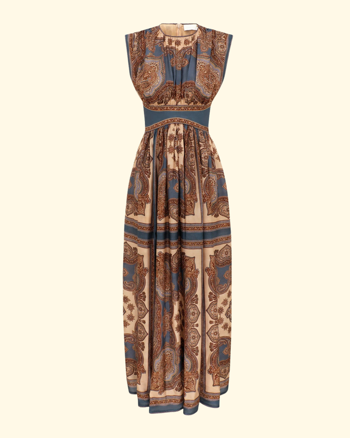 Mahon Waisted Maxi Dress | Dark Blue Paisley