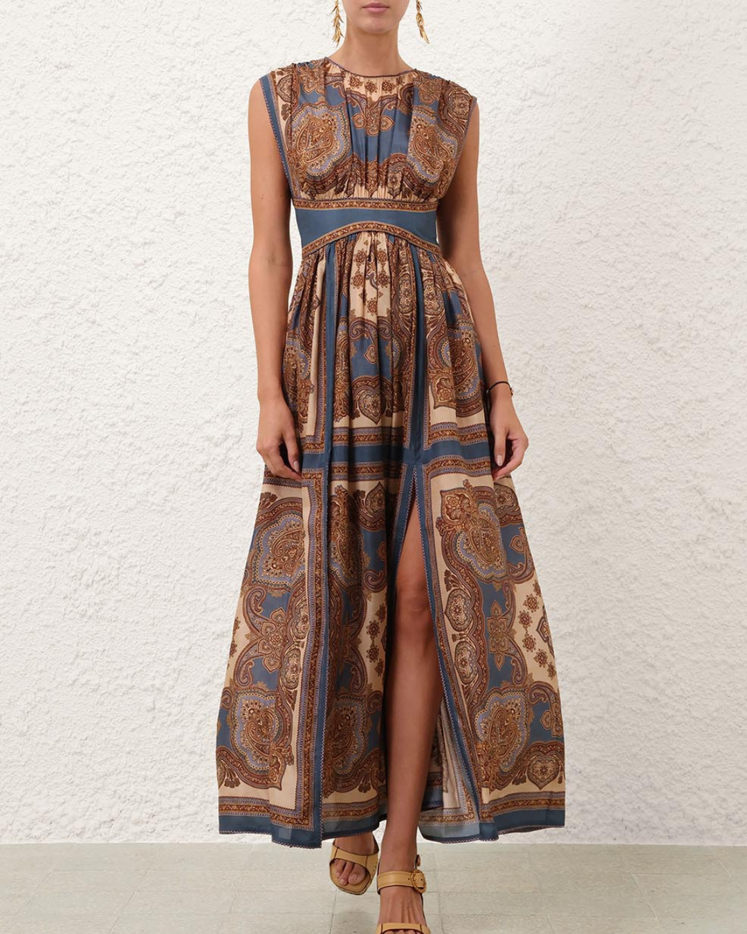 Mahon Waisted Maxi Dress | Dark Blue Paisley