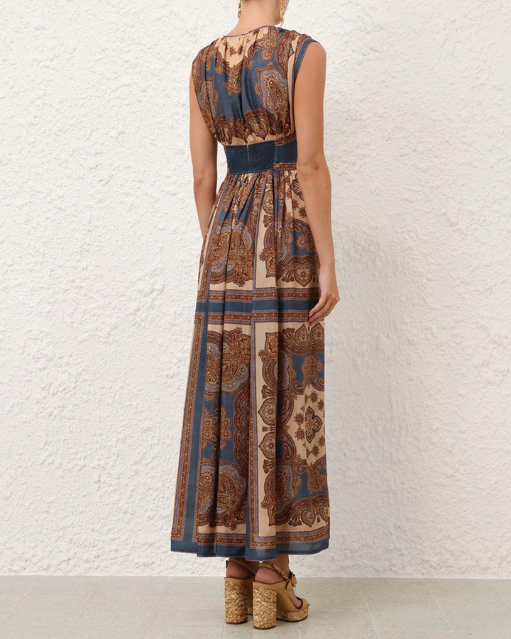 Mahon Waisted Maxi Dress | Dark Blue Paisley