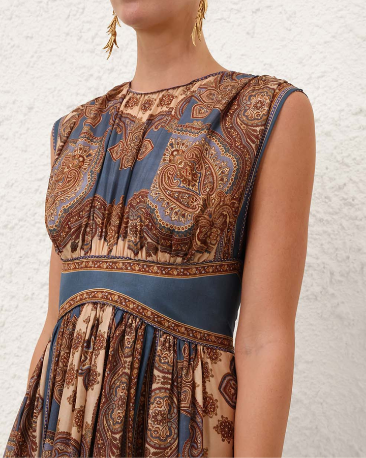 Mahon Waisted Maxi Dress | Dark Blue Paisley