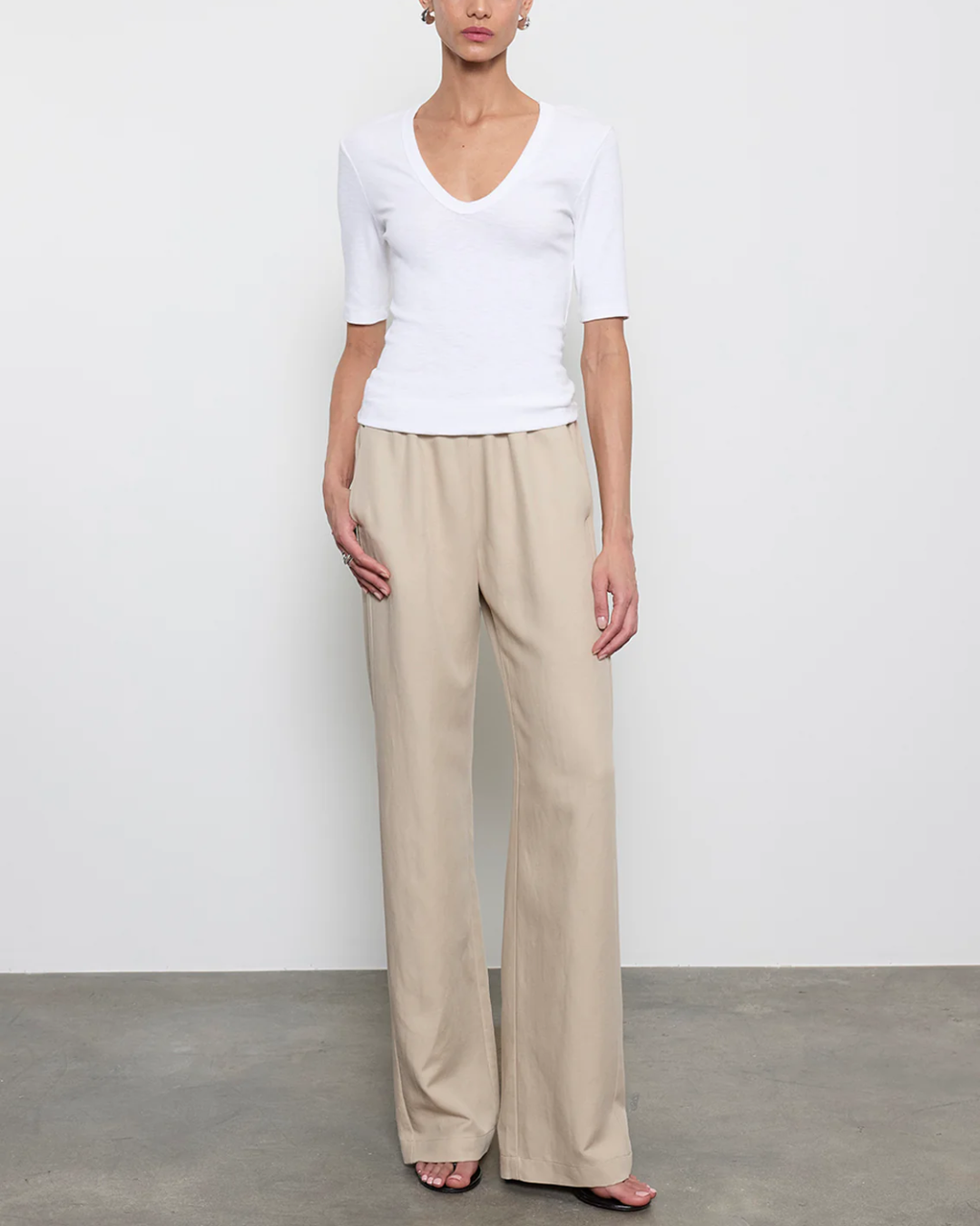 Textured Rib Half Sleeve | White