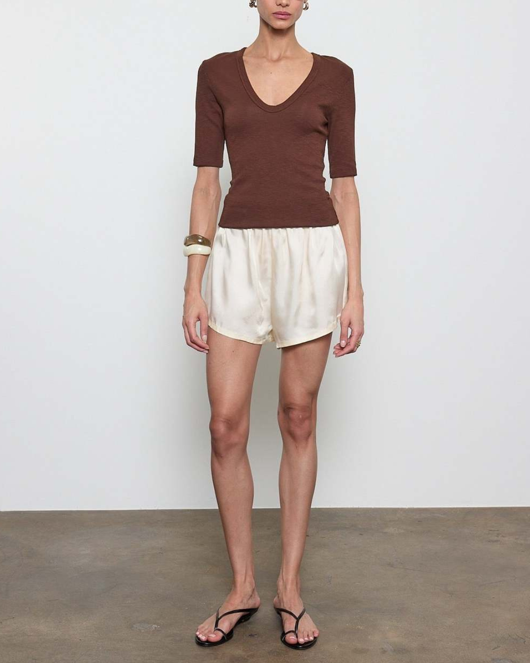 Textured Rib Half Sleeve | Chocolate