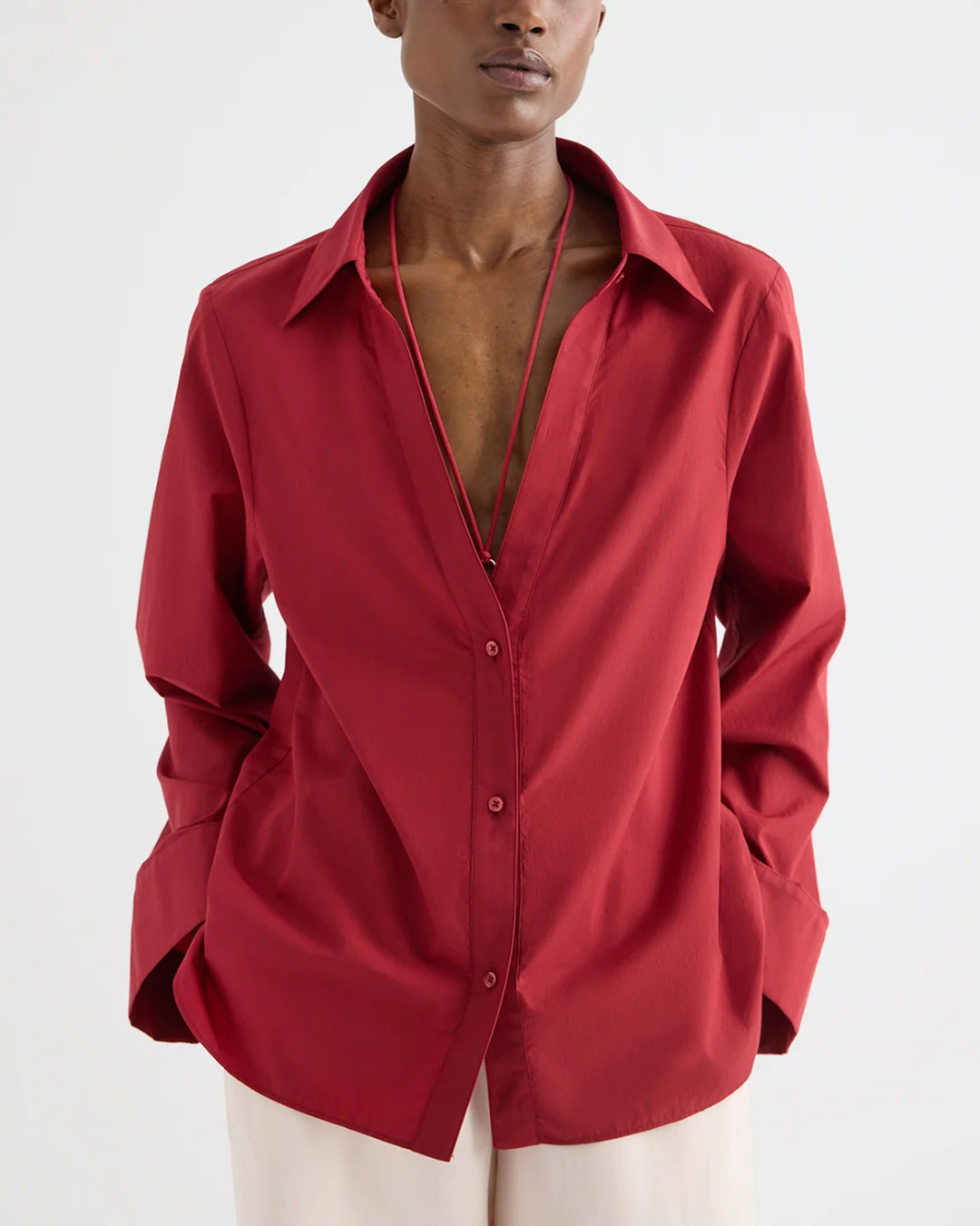 Deep V Relaxed Shirt | Karanda Red