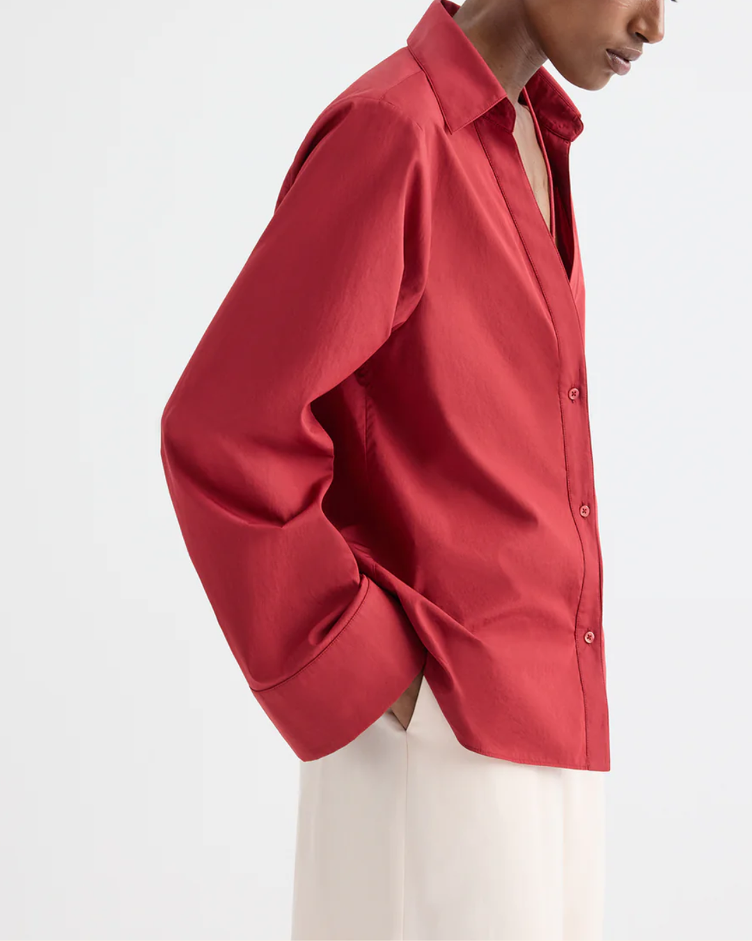 Deep V Relaxed Shirt | Karanda Red