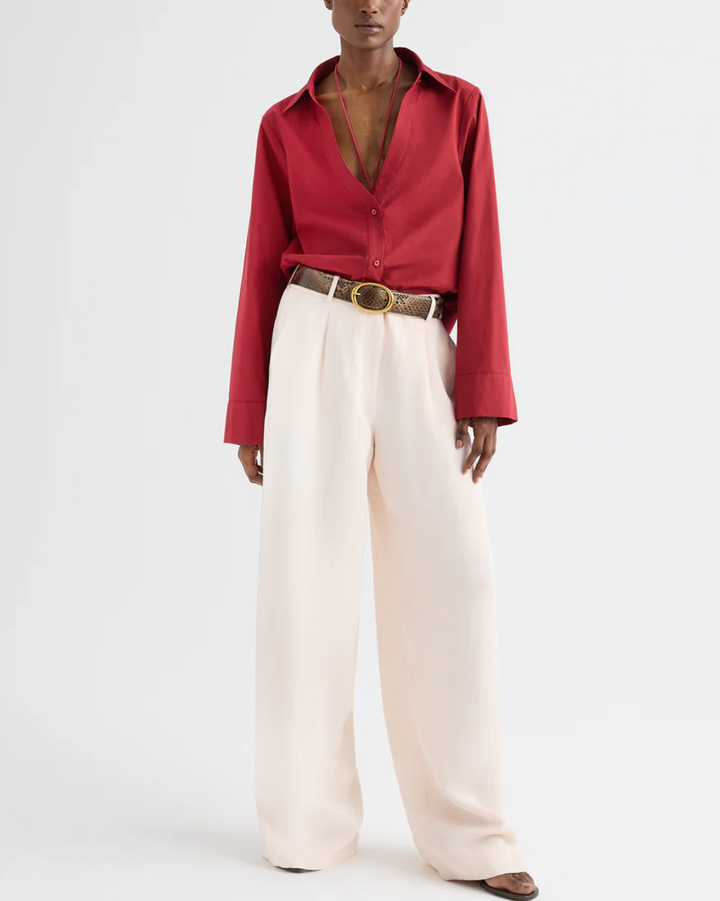 Deep V Relaxed Shirt | Karanda Red