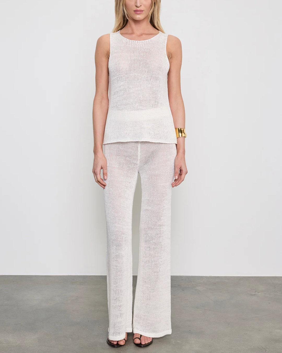 Linen Open Knit Tank | White
