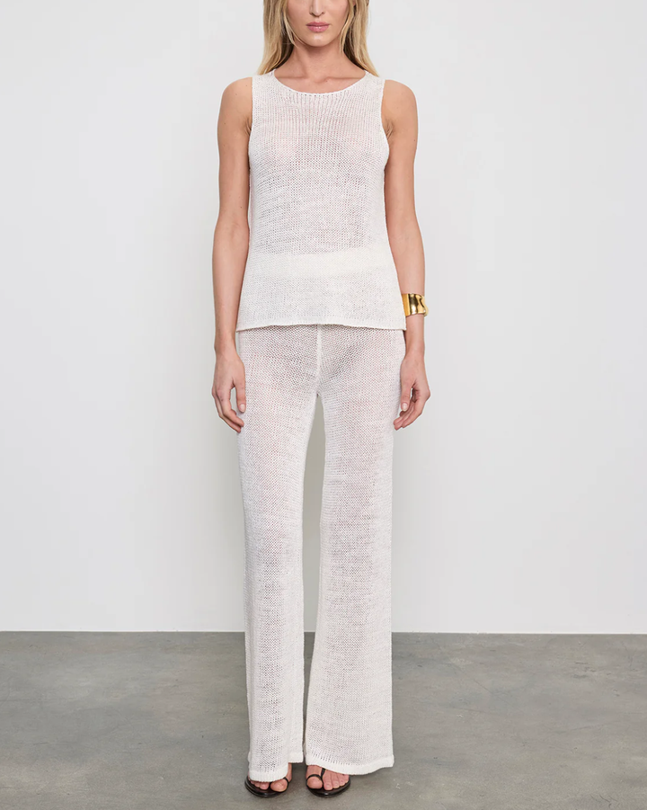 Linen Open Knit Tank | White