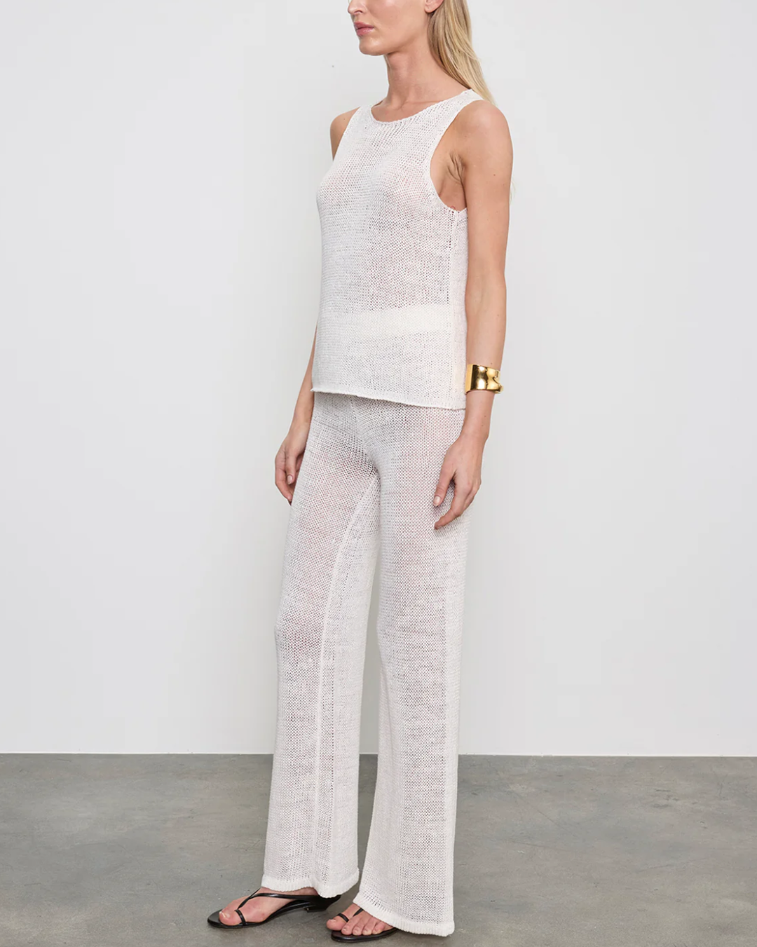 Linen Open Knit Tank | White