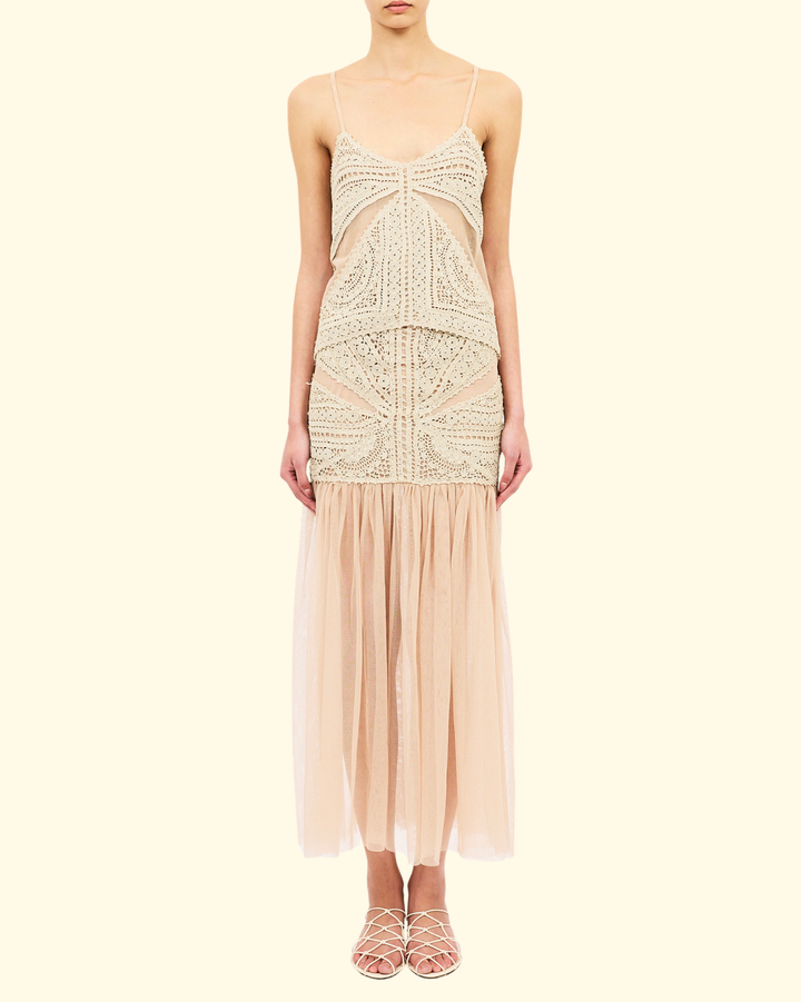 Mollie Crochet & Tulle Top | Sandstone