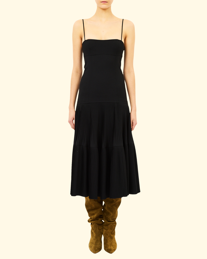 Matilda Pleated Wool Cami Dress | Noir