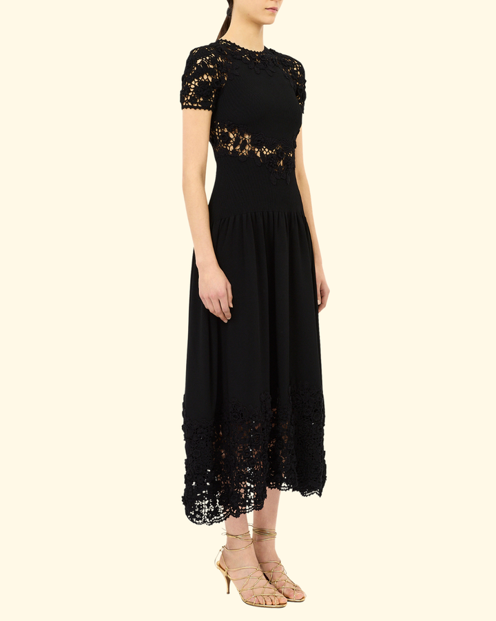 Sabrina SS Crochet Dress | Noir
