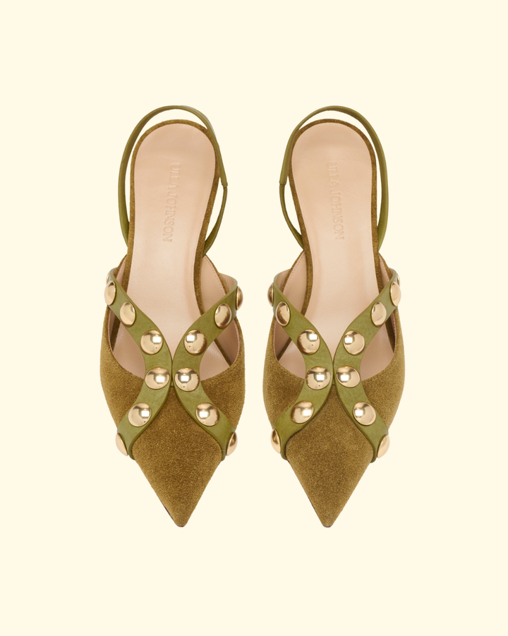 Vendome Studded Kitten Heel | Olive