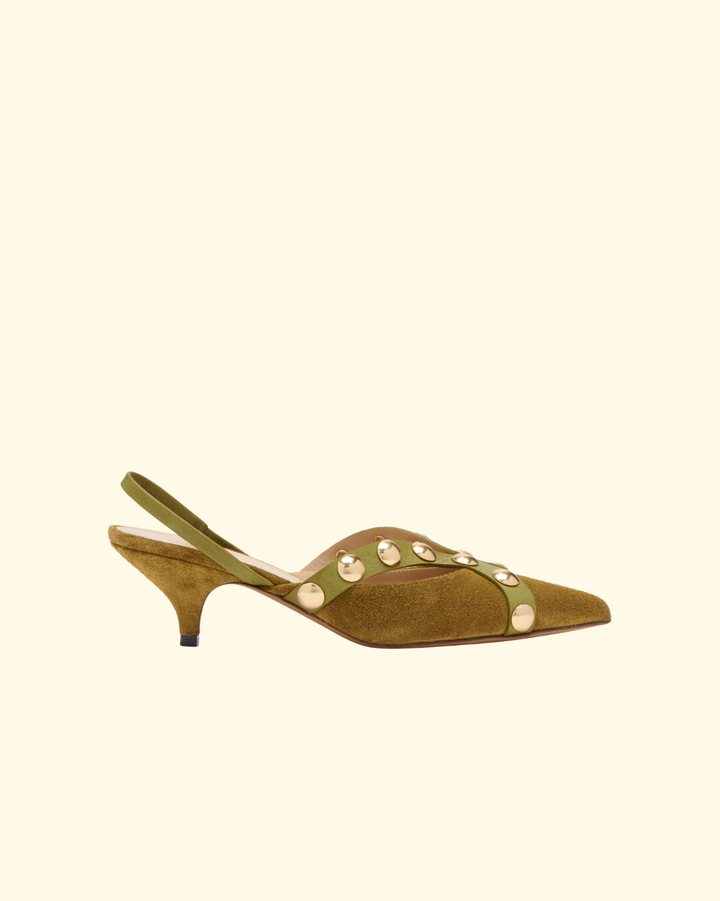 Vendome Studded Kitten Heel | Olive