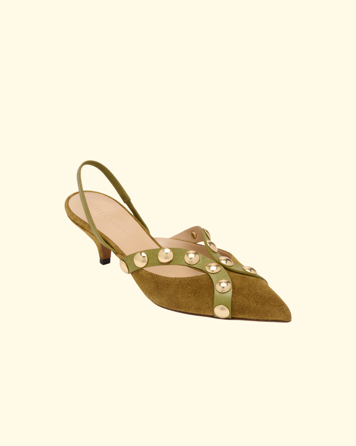 Vendome Studded Kitten Heel | Olive