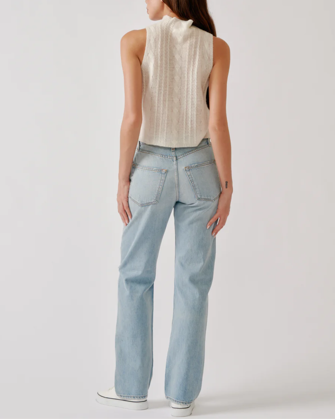 Salvia Sleeveless Cable Turtleneck | Gardenia