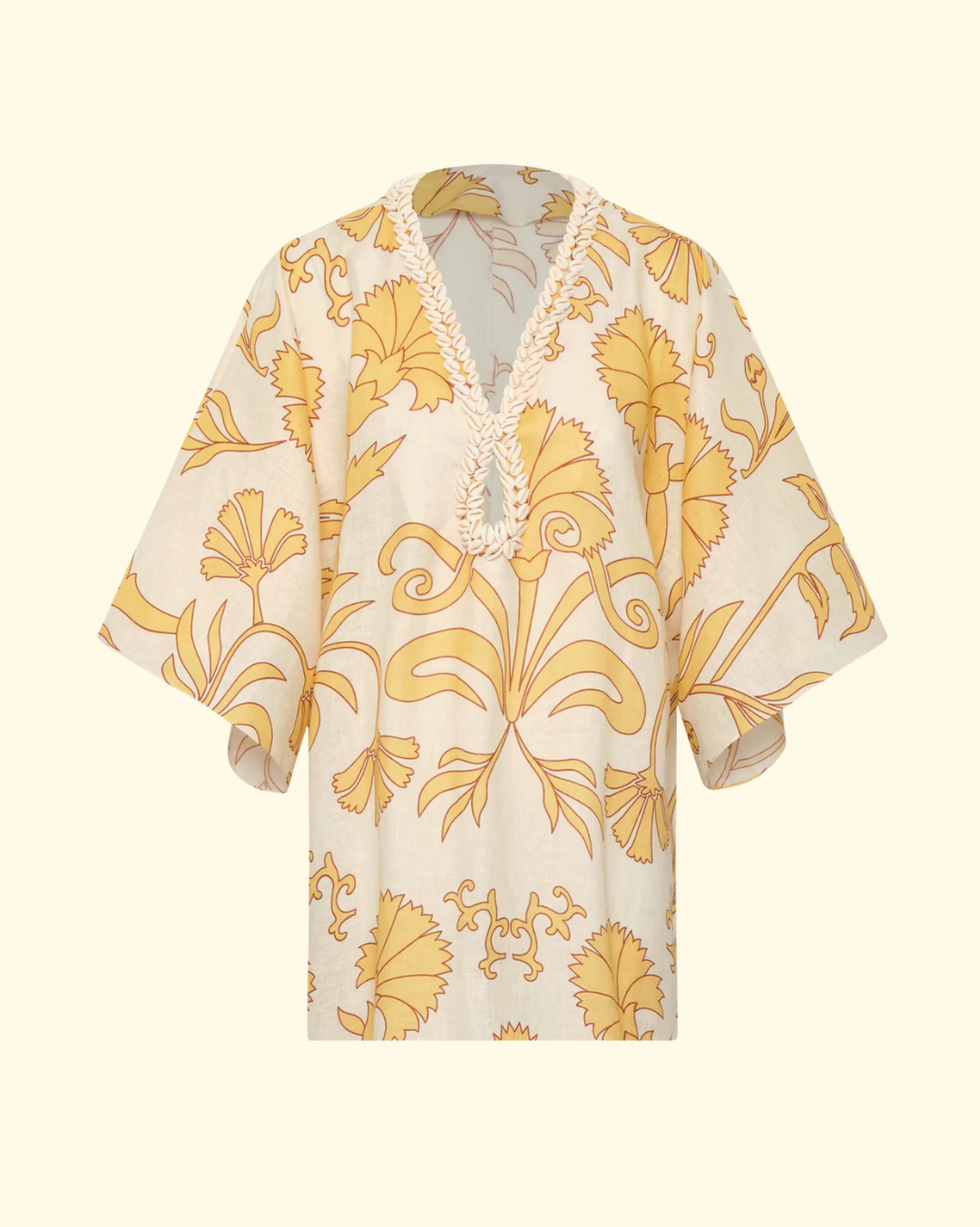 Andina Hand-Embroidered Linen Mini Tunic | Yellow Flowers