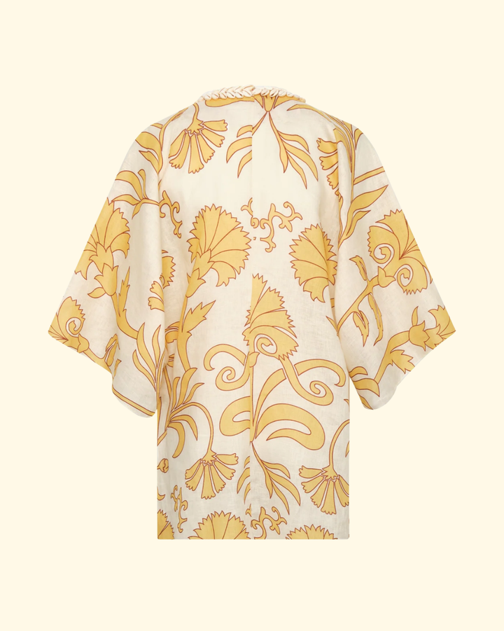 Andina Hand-Embroidered Linen Mini Tunic | Yellow Flowers