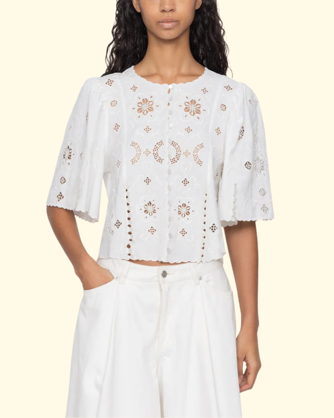 Gardener Emb S/Slv Top | White