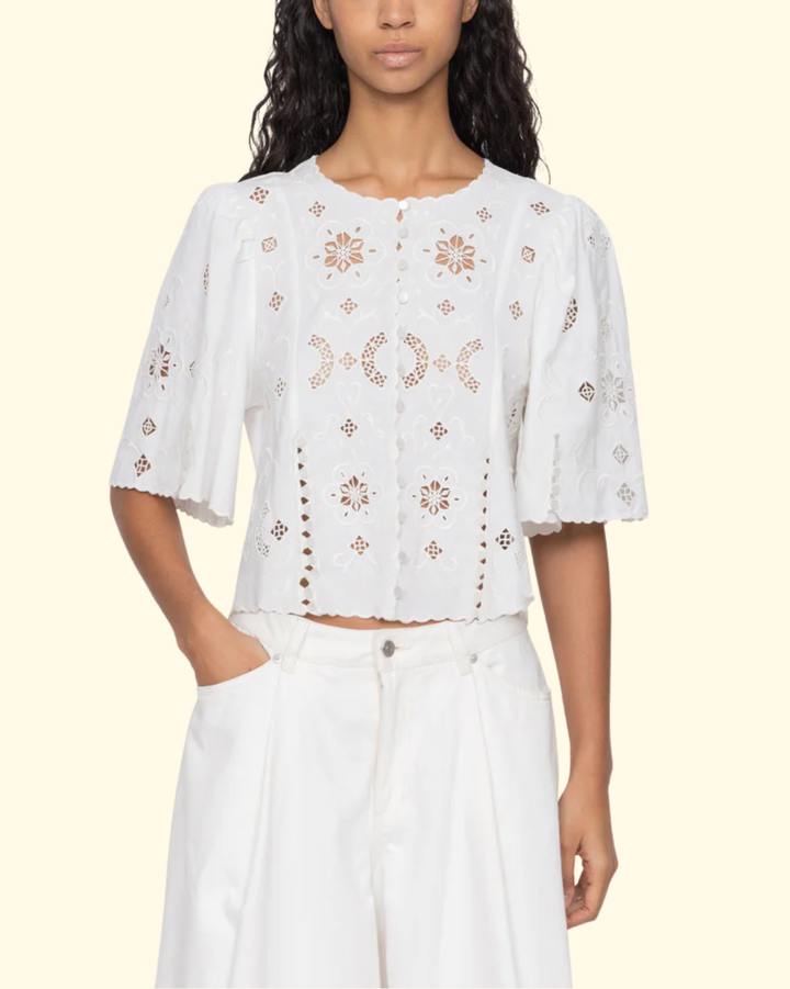 Gardener Emb S/Slv Top | White