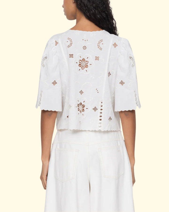 Gardener Emb S/Slv Top | White