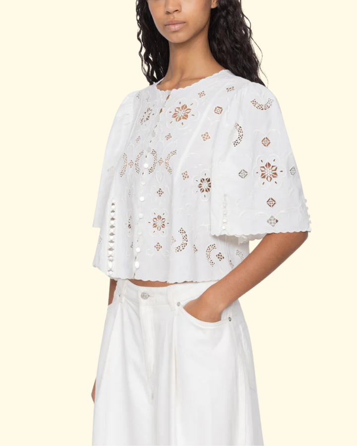 Gardener Emb S/Slv Top | White