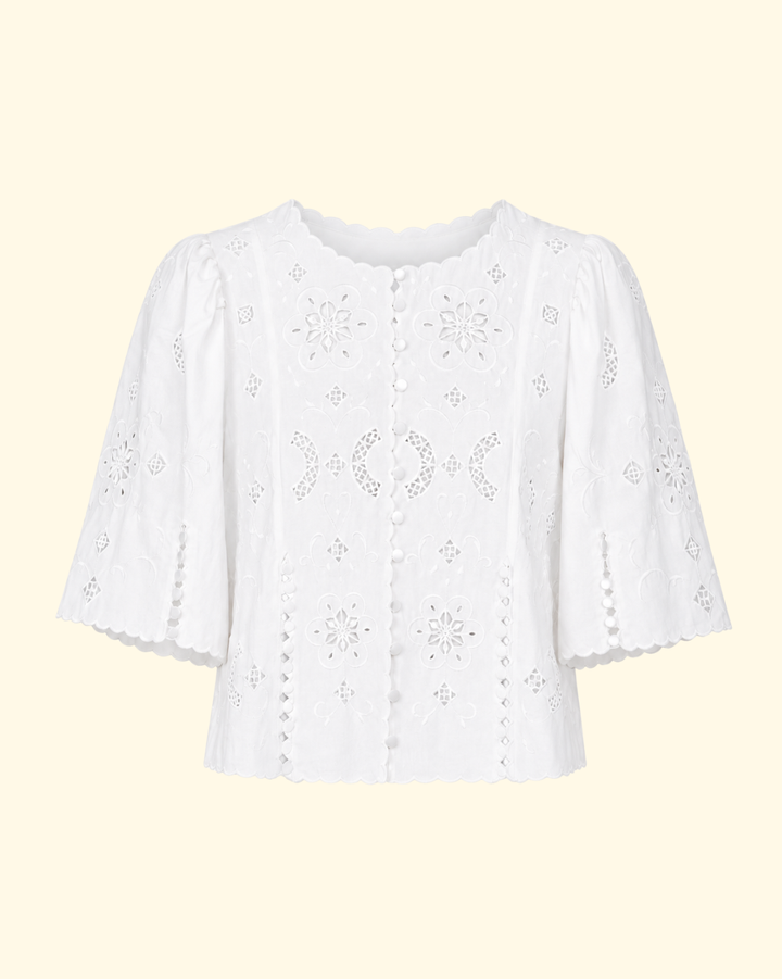 Gardener Emb S/Slv Top | White