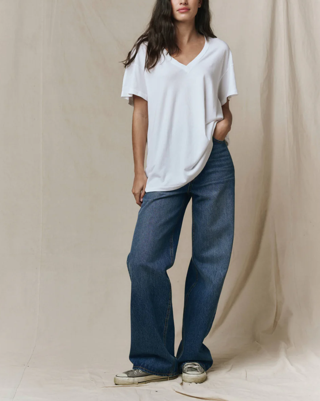 The Slouchy V Neck Tee | True White