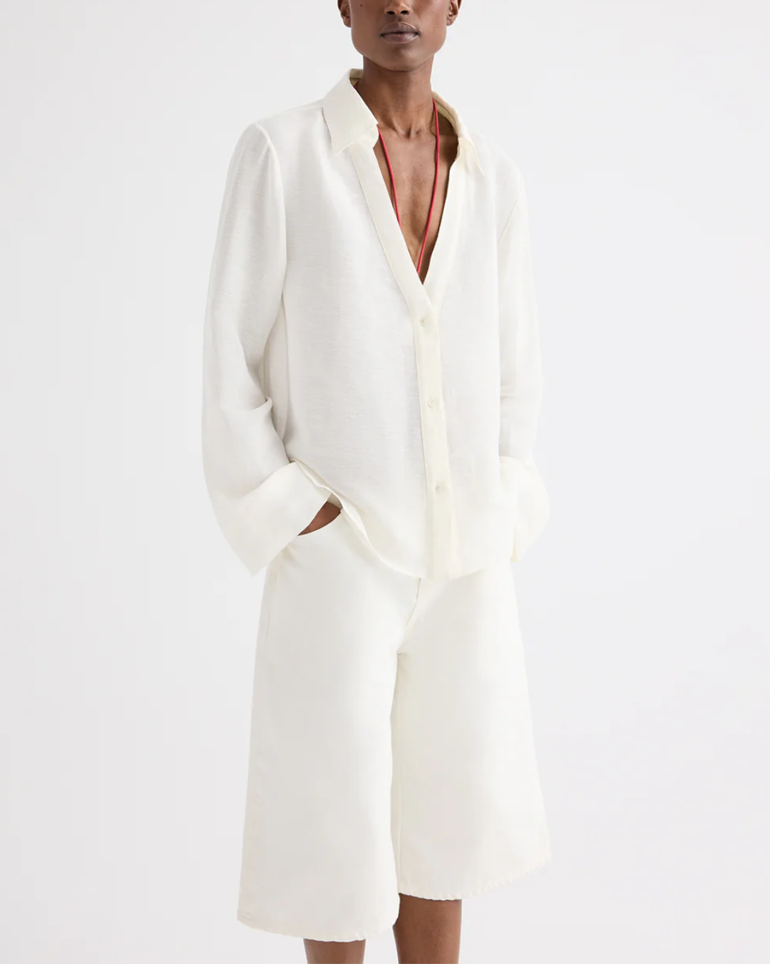 Deep V Relaxed Shirt | White