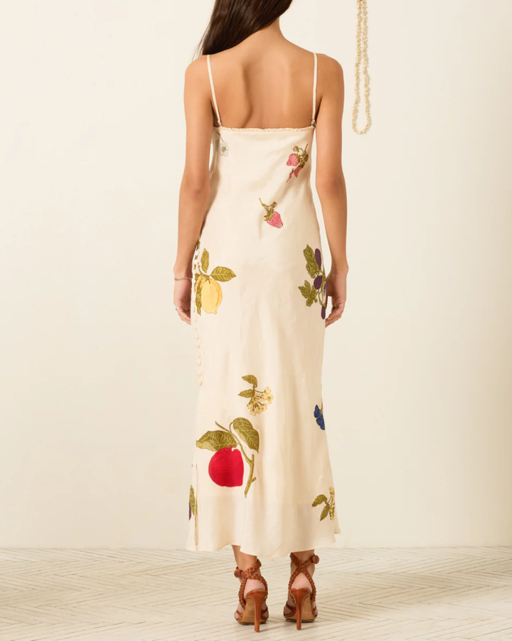 Athens Nine Fruit Silk Dress | Off-White