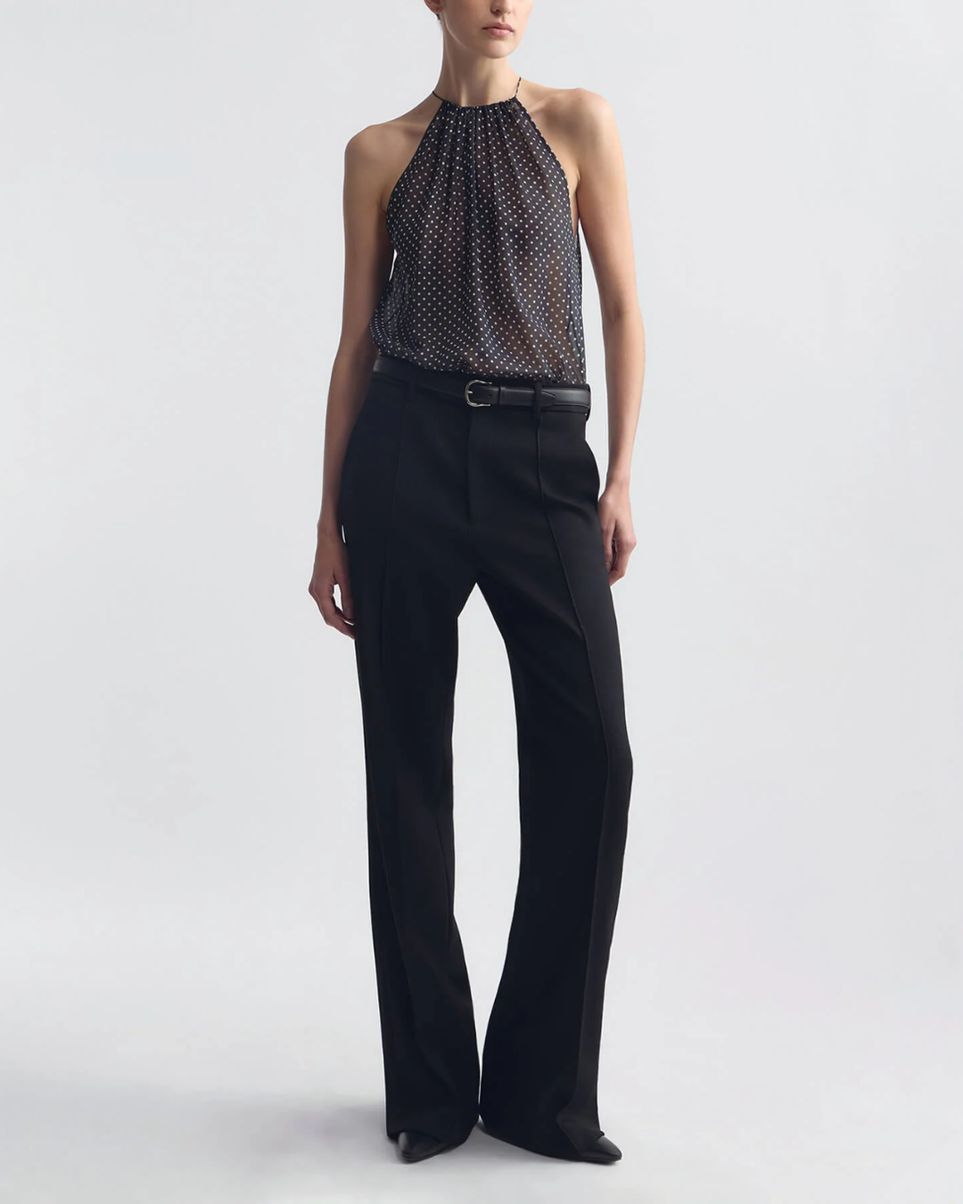 Nikki Halterneck Silk Top| Obsidian/ Ivory Polka Dot