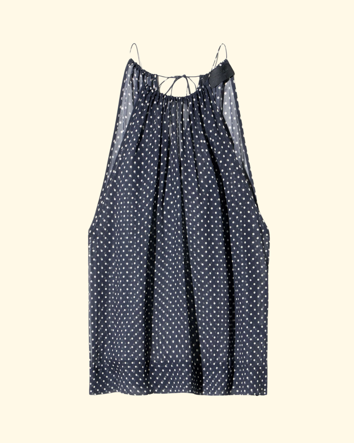 Nikki Halterneck Silk Top| Obsidian/ Ivory Polka Dot