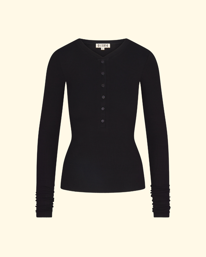 Long Sleeve Henley Top | Black