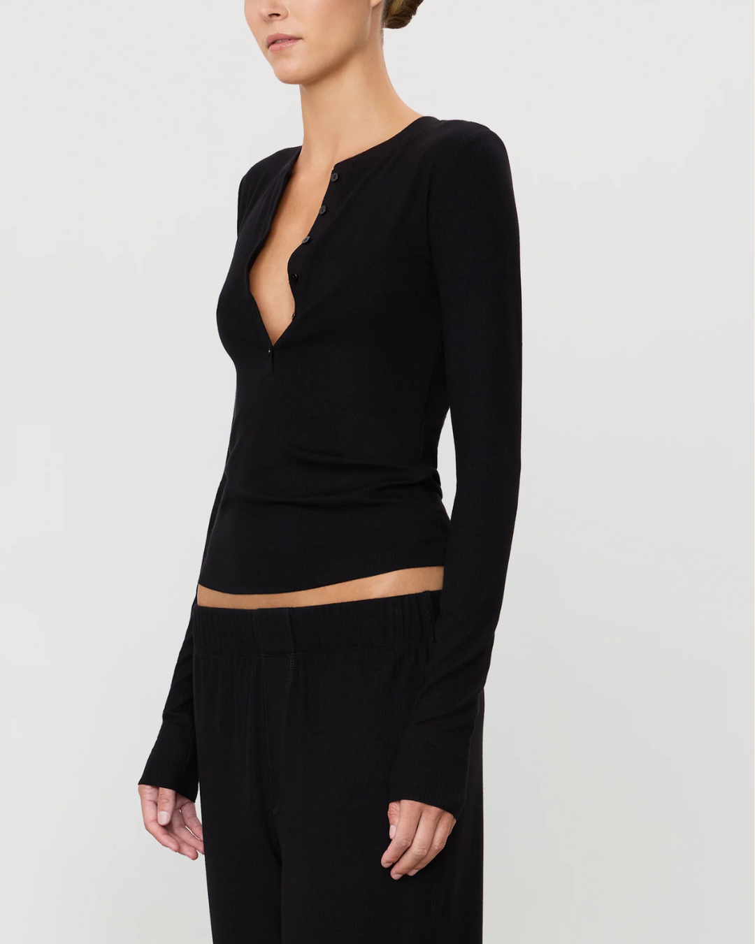 Long Sleeve Henley Top | Black