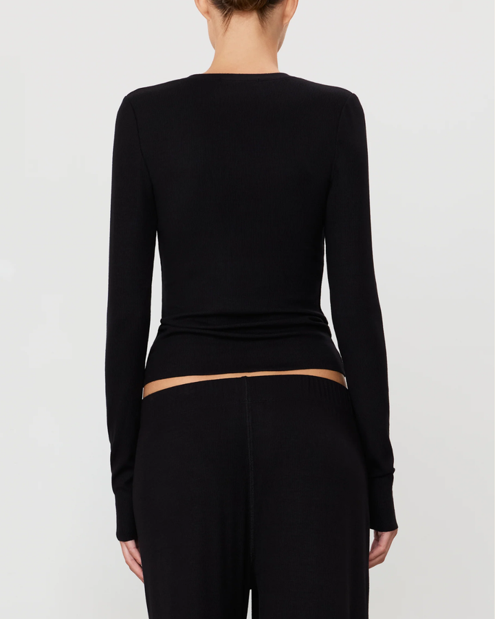Long Sleeve Henley Top | Black