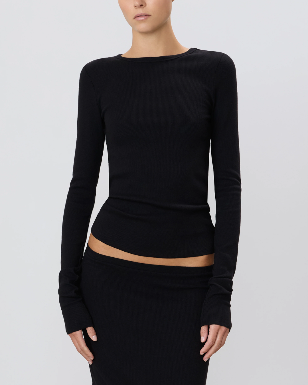 Long Sleeve Fitted Top | Black