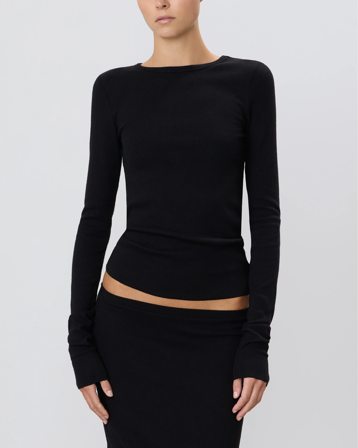 Long Sleeve Fitted Top | Black