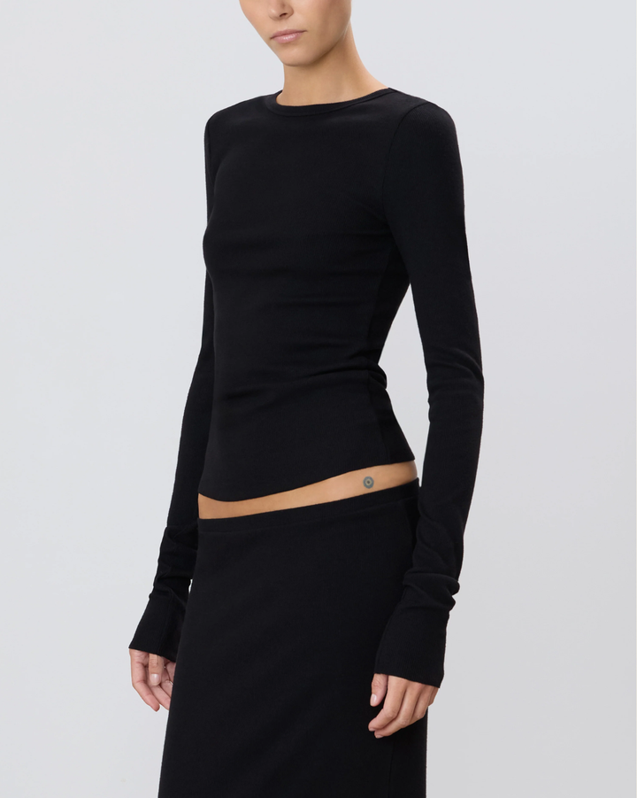 Long Sleeve Fitted Top | Black