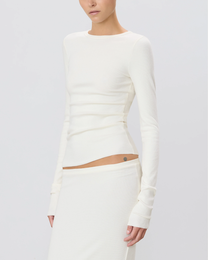 Long Sleeve Fitted Top | Cream