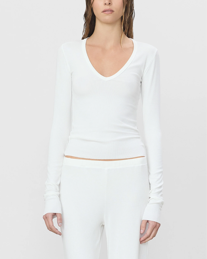 Long Sleeve V-Neck Top | White