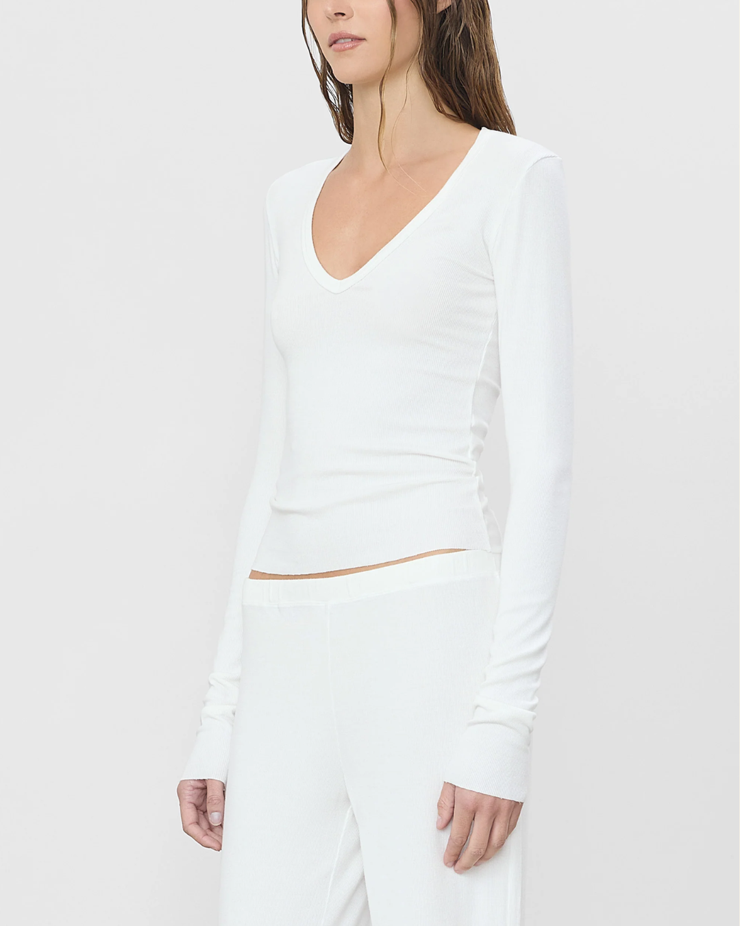 Long Sleeve V-Neck Top | White