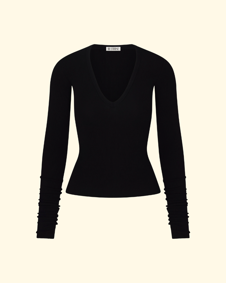 Long Sleeve V-Neck Top | Black