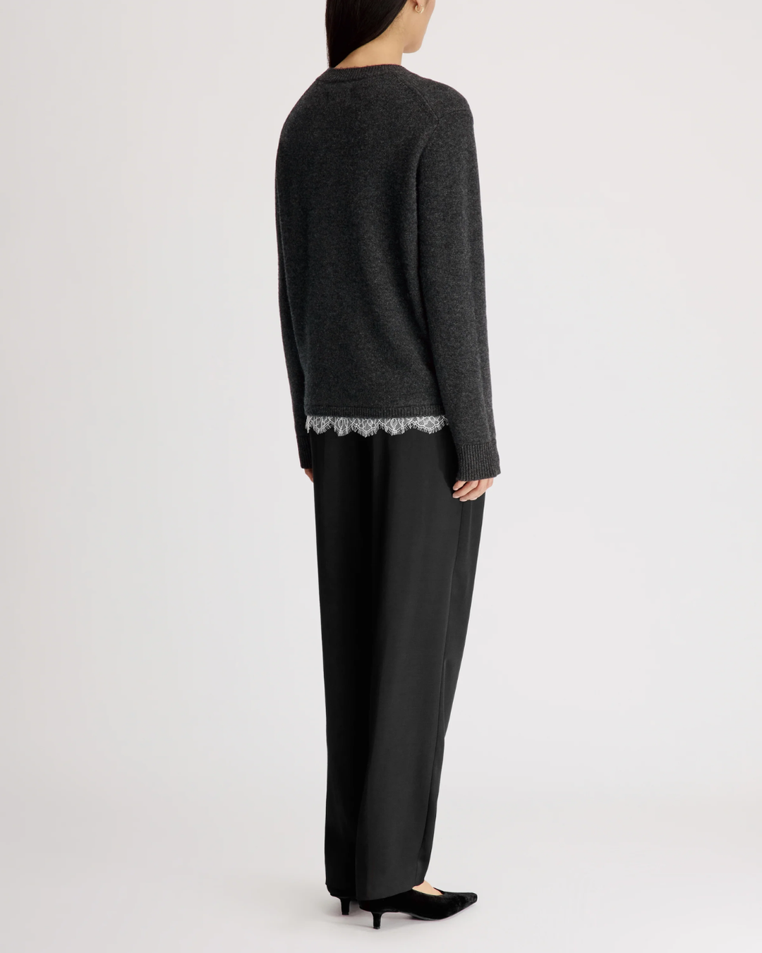 Arvo Sweater W Lace | Charcoal/Ivory
