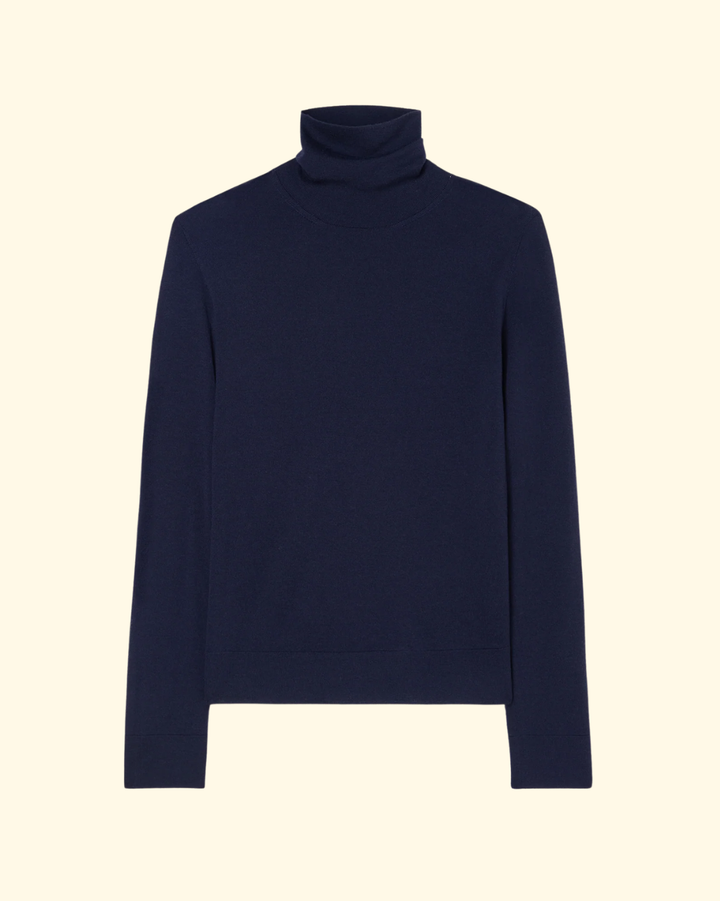 Fine-Knit Wool Cashmere Turtleneck | Navy
