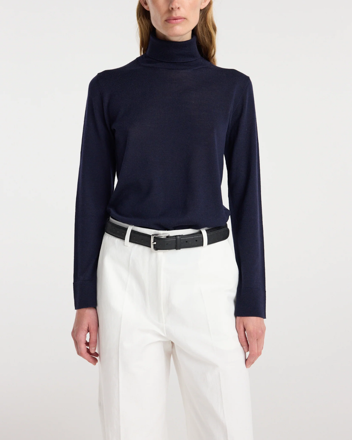 Fine-Knit Wool Cashmere Turtleneck | Navy