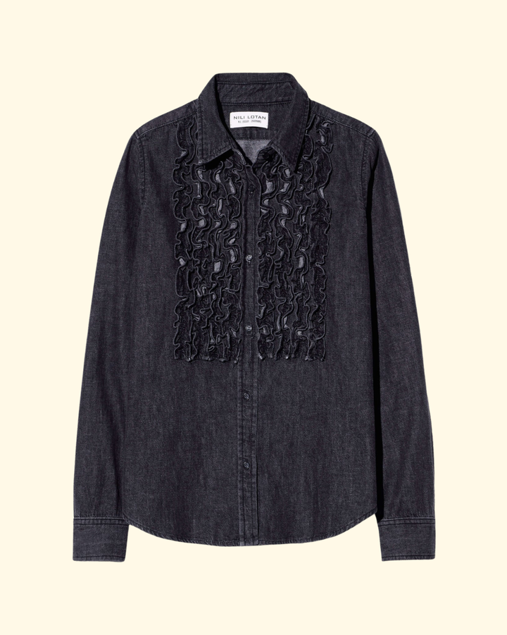 Emilie Denim Ruffle Shirt | Faded Black